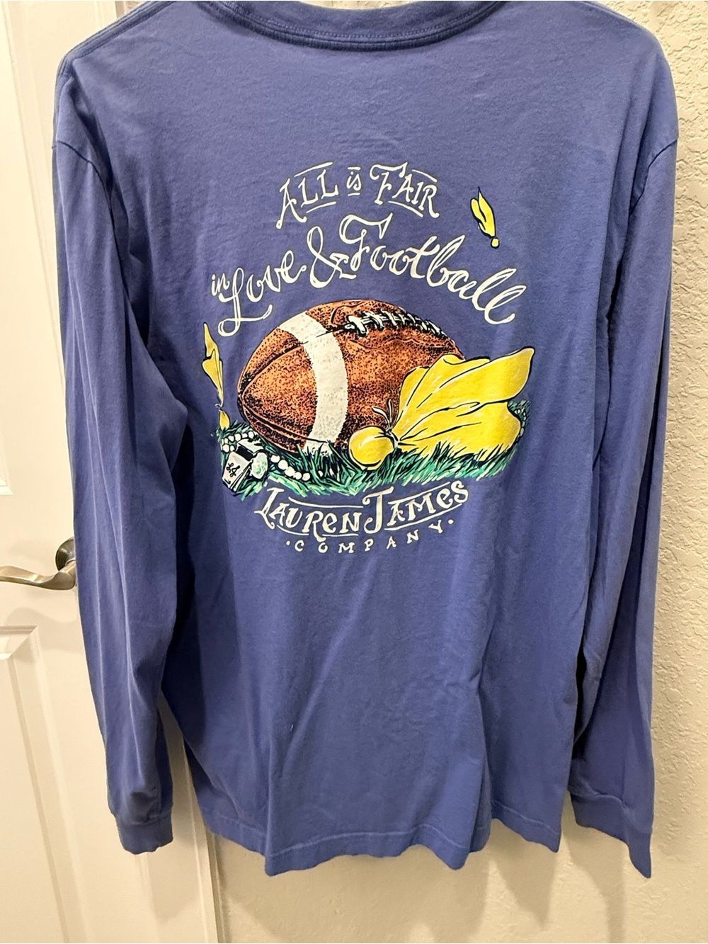 Lauren James Periwinkle Graphic Long Sleeve Tee with Yellow Accents